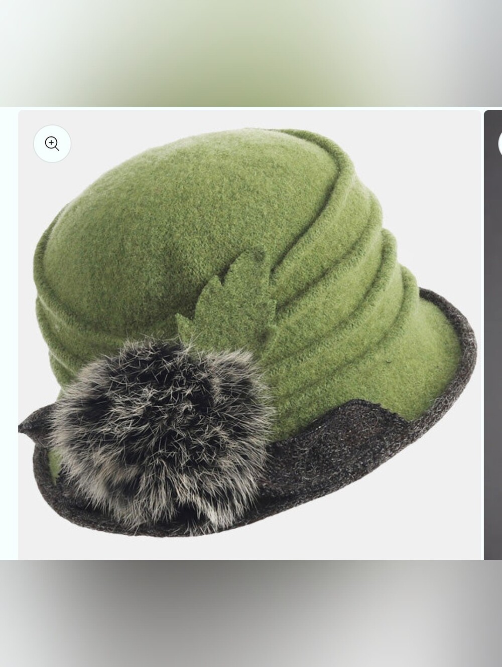 Forbusite 100% Boiled Wool Cloche  Hat w/Ruche Crown &  Fuzzy Pom NWT